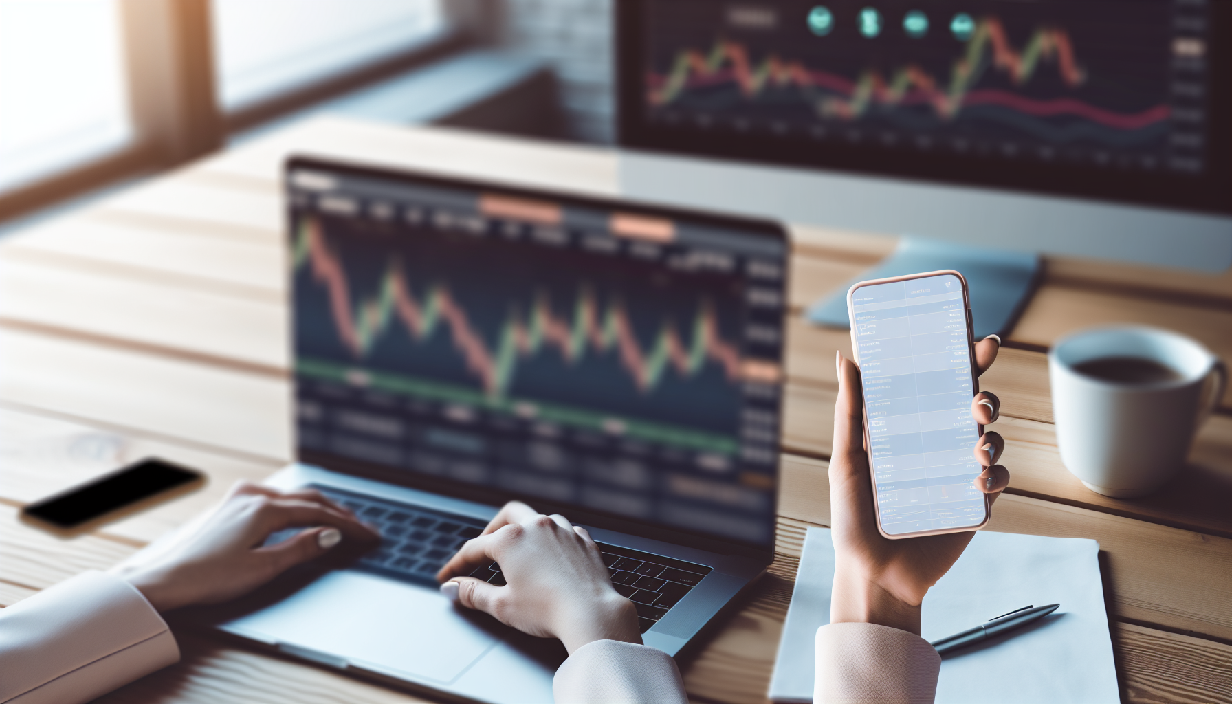 Blurred digital dashboard with graphs and indicators for market analysis.