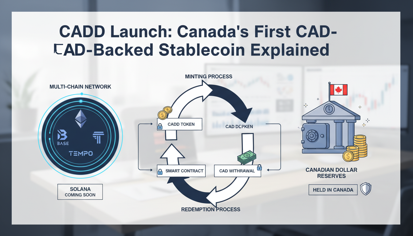 Infographic showing how CADD works across multiple blockchains and how tokens are minted and redeemed.