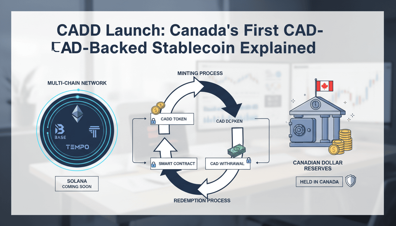 Infographic showing how CADD works across multiple blockchains and how tokens are minted and redeemed.