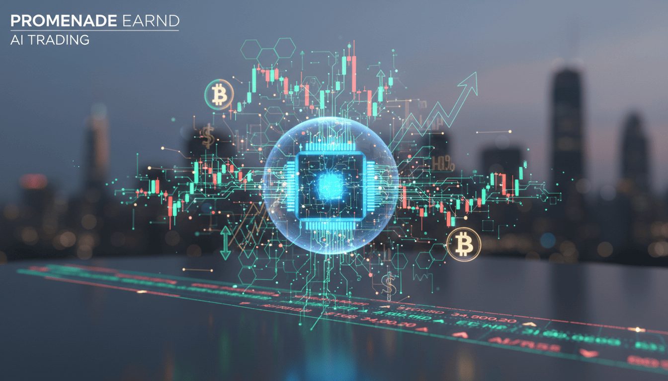 Abstract visual of AI algorithm monitoring market signals.