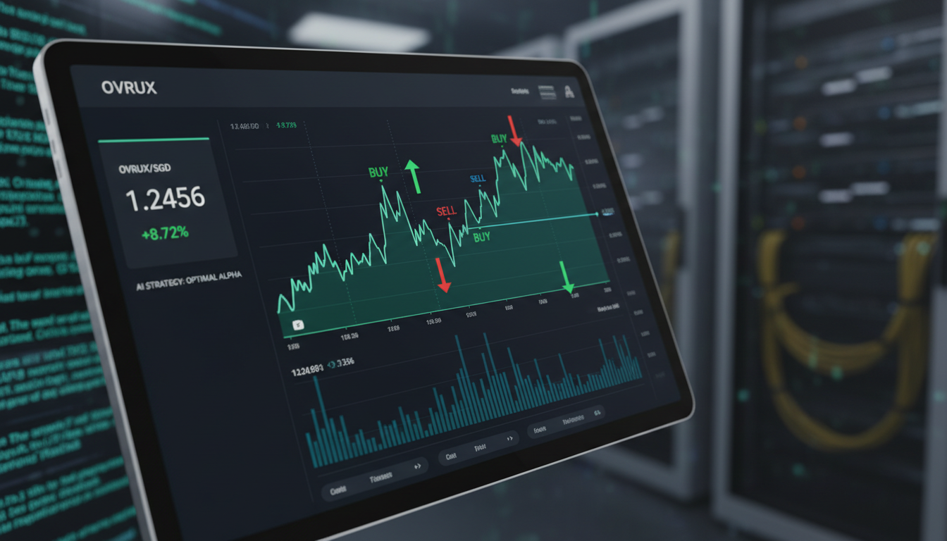 A digital interface showing real-time algorithmic trading data, charts, and signals.