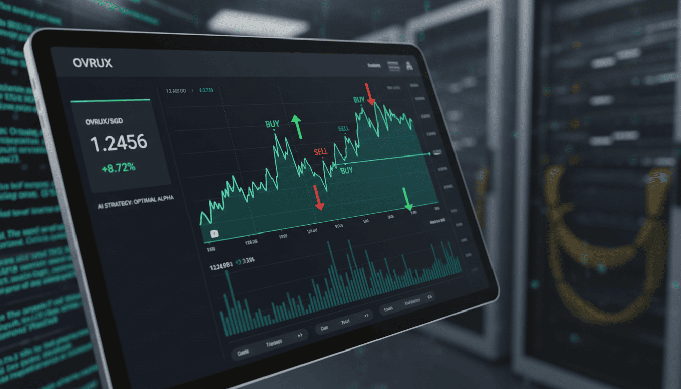 A digital interface showing real-time algorithmic trading data, charts, and signals.