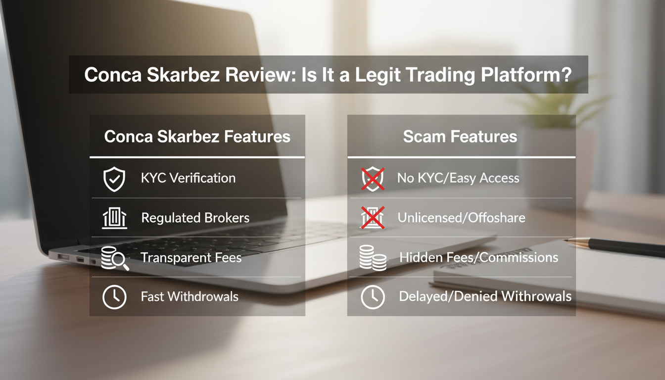 Comparison table between Conca Skarbez features and typical scam features.