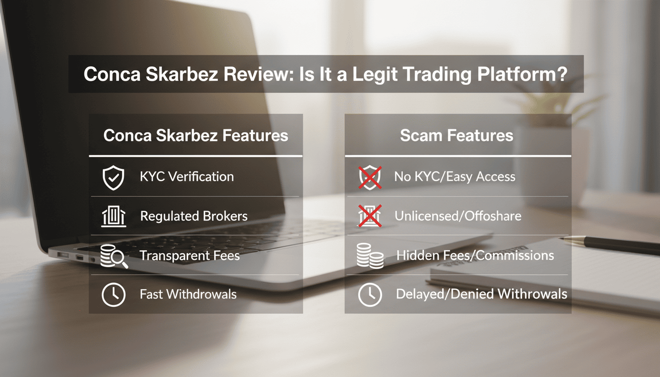 Comparison table between Conca Skarbez features and typical scam features.