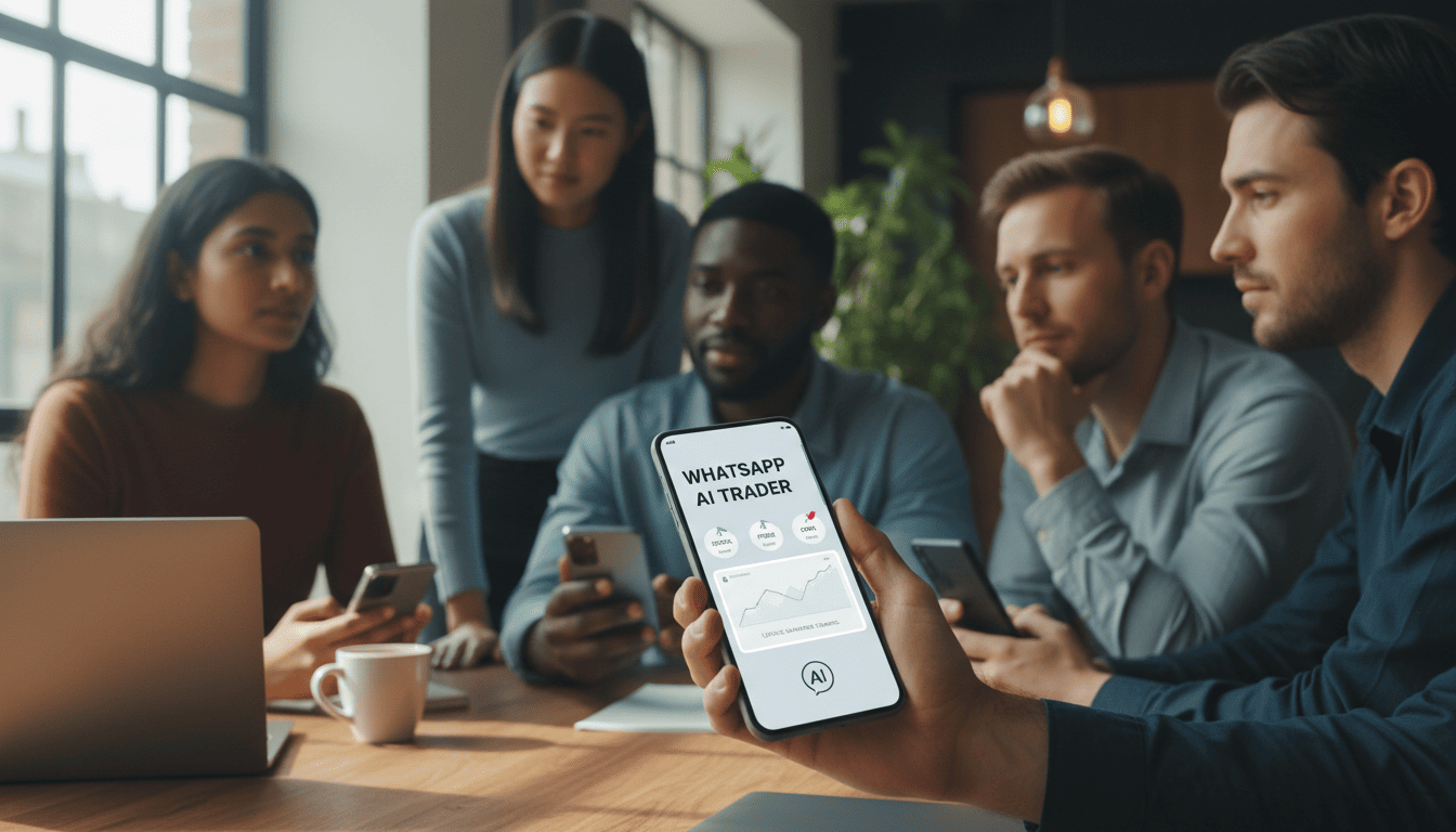 UK traders using an AI-driven trading app displaying market insights.