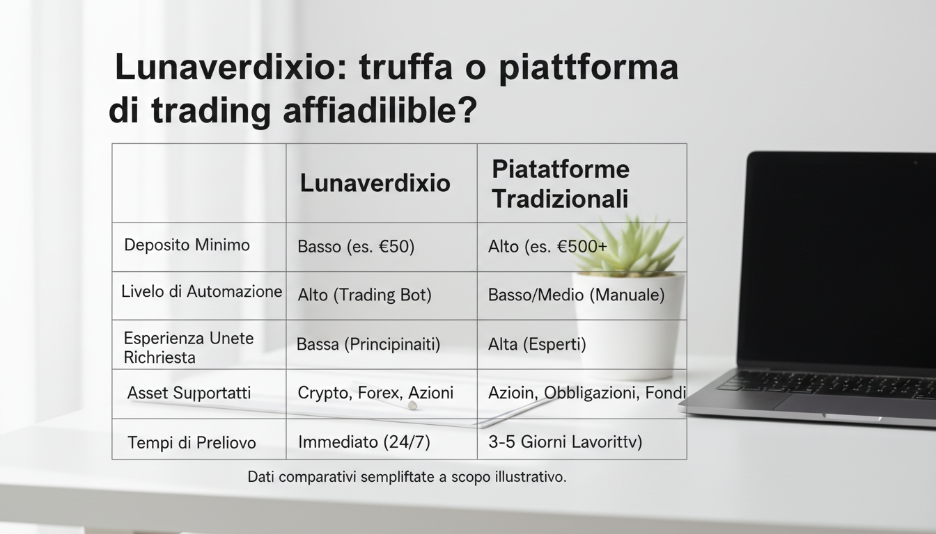 Comparison table highlighting the differences between Lunaverdixio and traditional trading platforms.