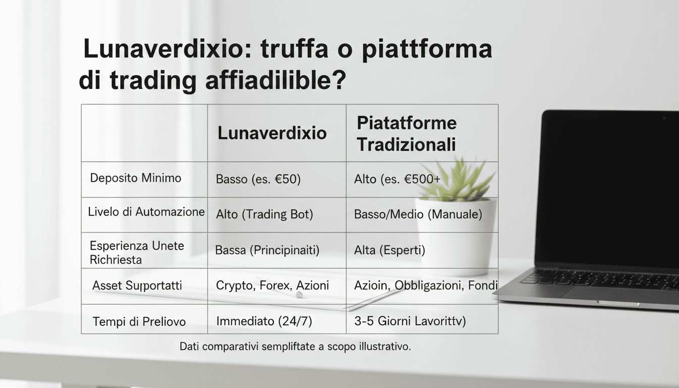 Comparison table highlighting the differences between Lunaverdixio and traditional trading platforms.
