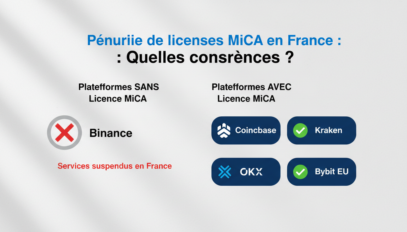 Comparison chart of crypto platforms with MiCA licenses and Binance with suspended services.