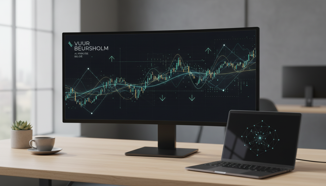 Computer screen showing AI analysis with market charts and data visualizations, in a modern workspace.