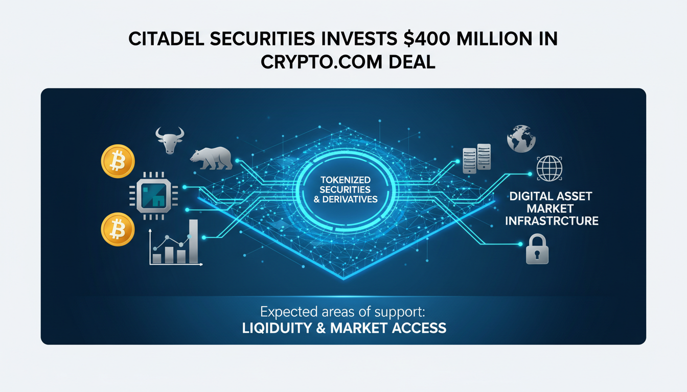 Visual representation of tokenised securities, derivatives, and digital asset infrastructure showing interconnected financial symbols and blockchain graphics.