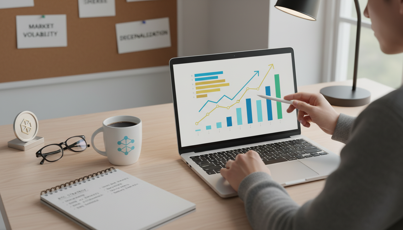 Person analyzing financial data on a laptop with charts and graphs.
