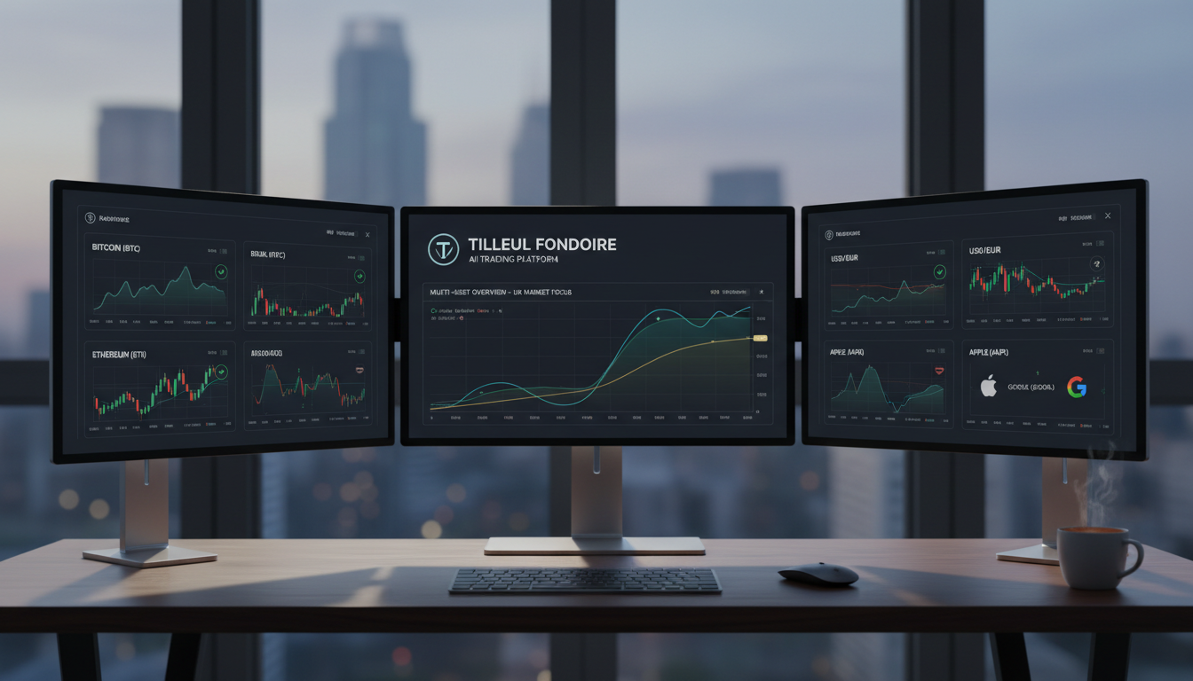 A visual representation of a multi-asset dashboard on Tilleul Fondoire showing various trading assets.