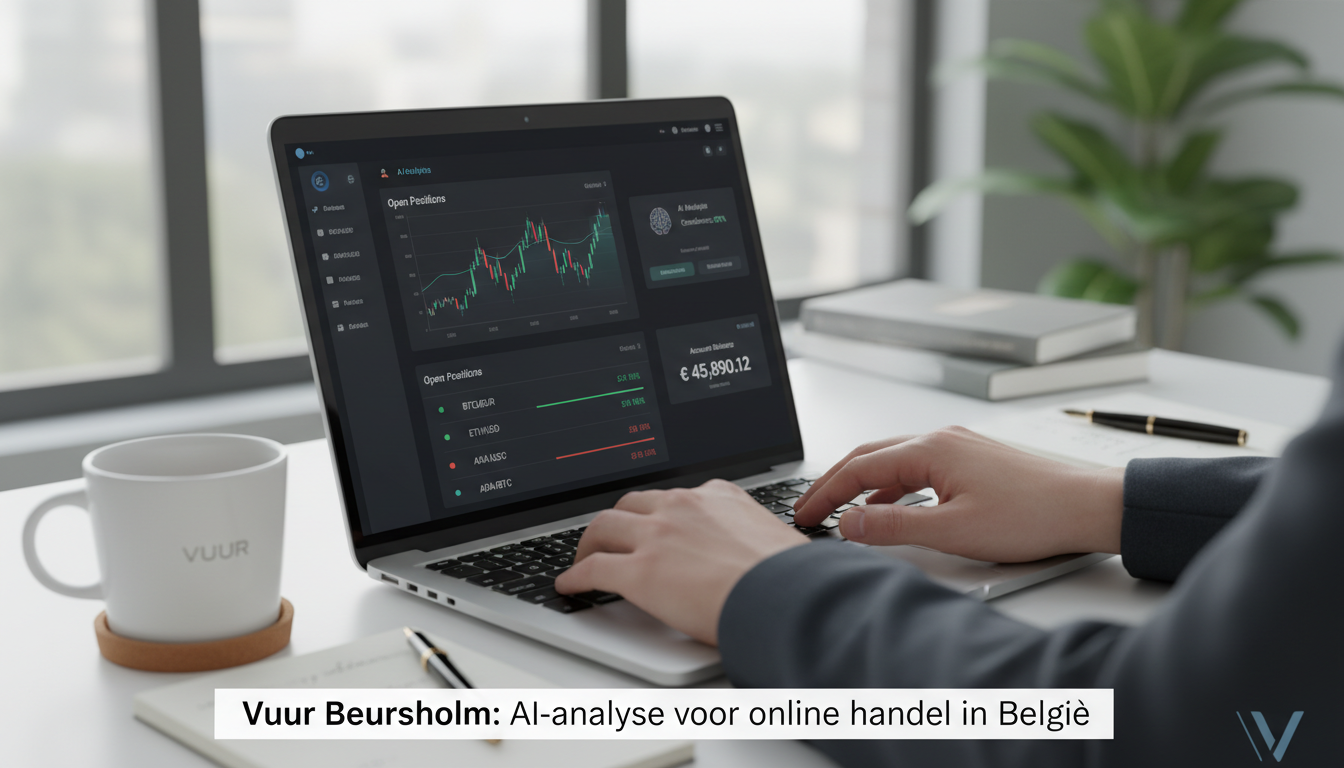 User interacting with financial dashboard on a laptop, showing open positions, settings, and balances in an organized layout.