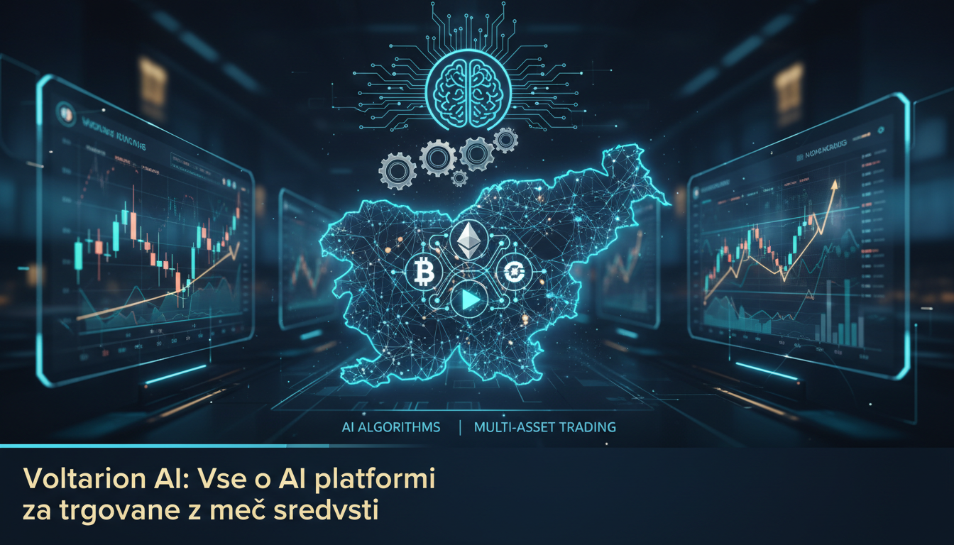 Graphic showing the rising popularity of AI trading in Slovenia with digital assets and AI algorithms.