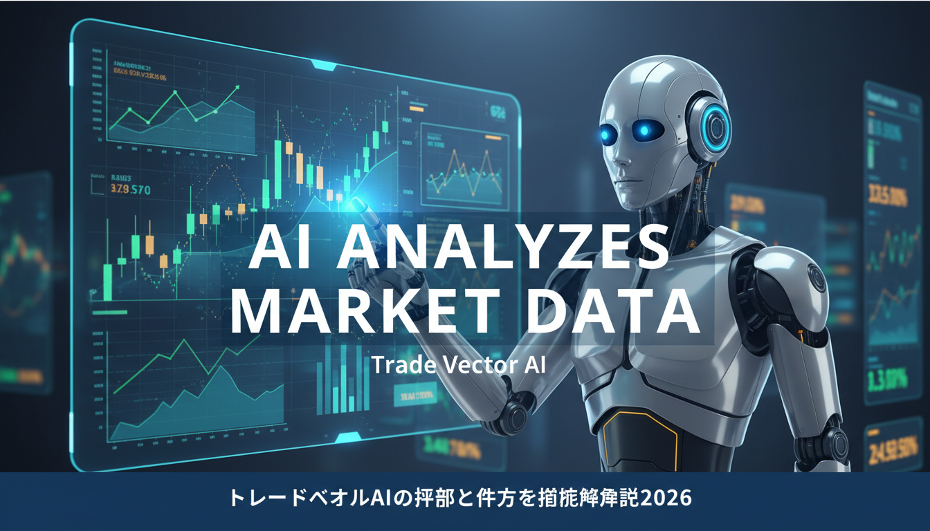 Illustration of AI-assisted trading with a robot analyzing stock charts and graphs.
