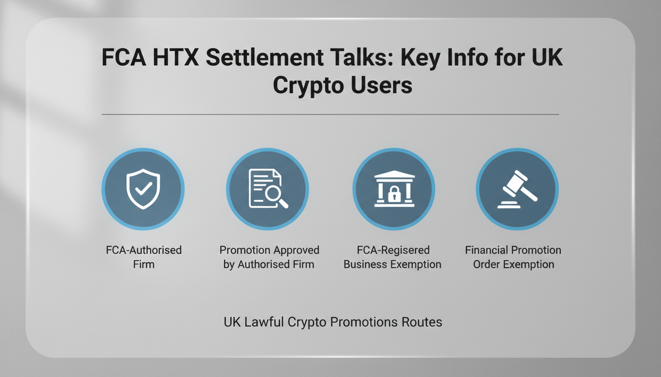 Graphic displaying the four lawful routes for legal crypto promotions according to the FCA.