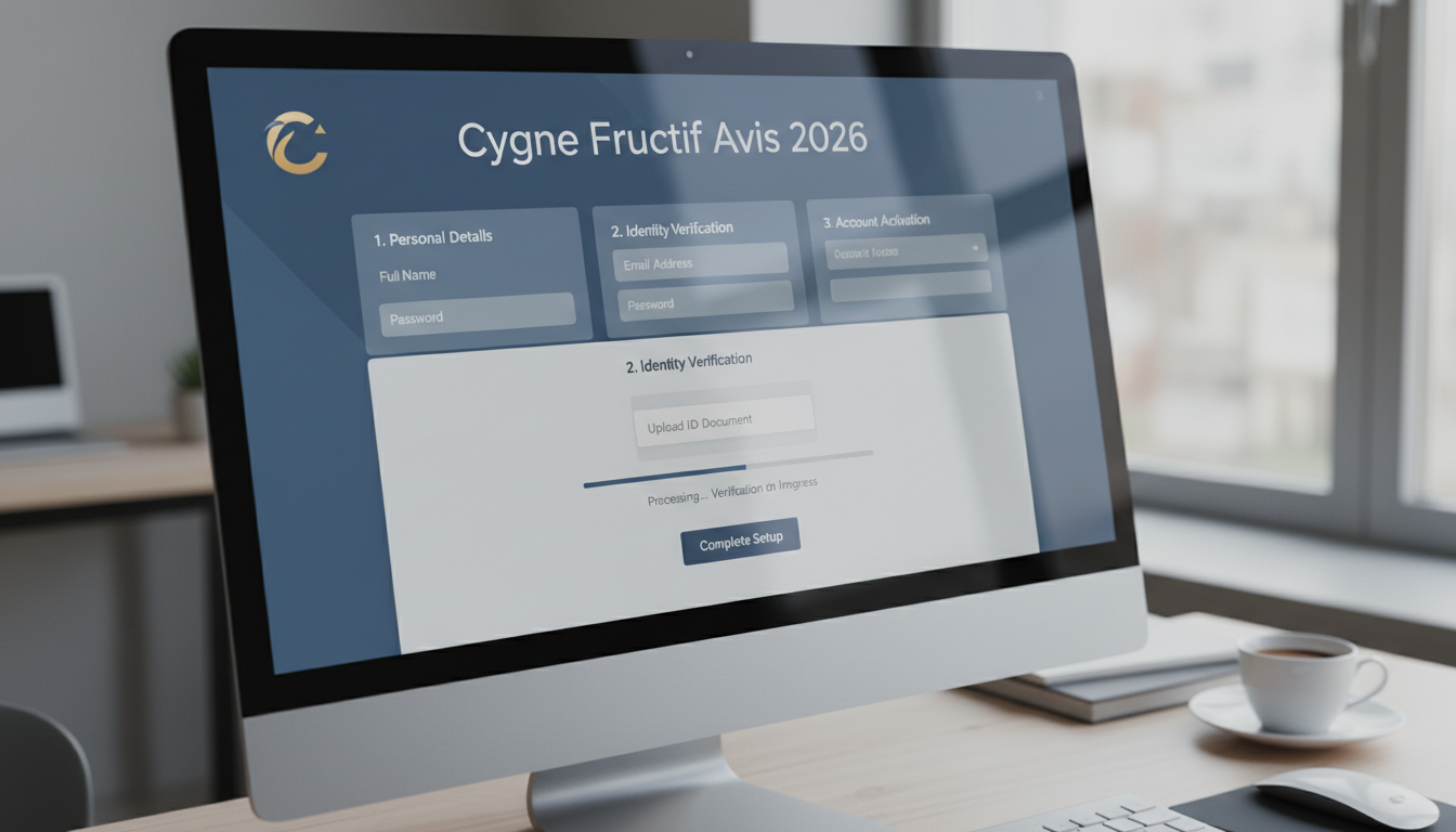Close-up of Cygne Fructif account creation interface, showing the process of entering details and account verification.