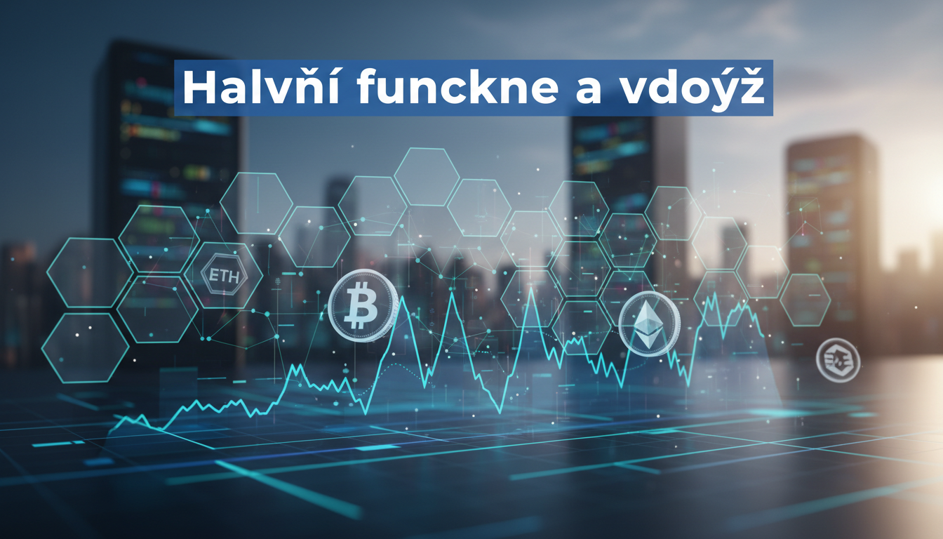 Graphical representation of AI trading with cryptocurrency symbols and digital graphs showcasing the main features and benefits of the Zlatovera Fondomír platform.