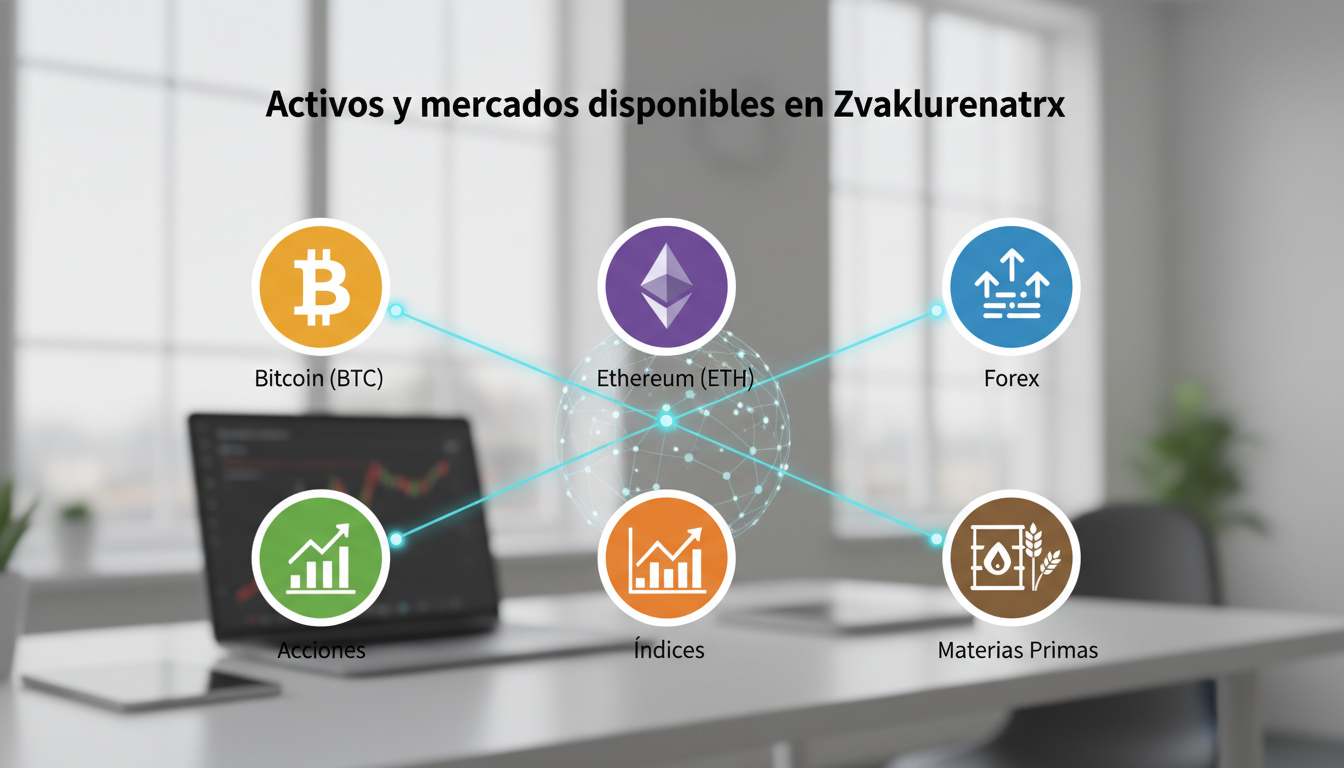 Overview of trading assets like Bitcoin, Ethereum, forex, stocks, and commodities available on Zvaklurenatrx.